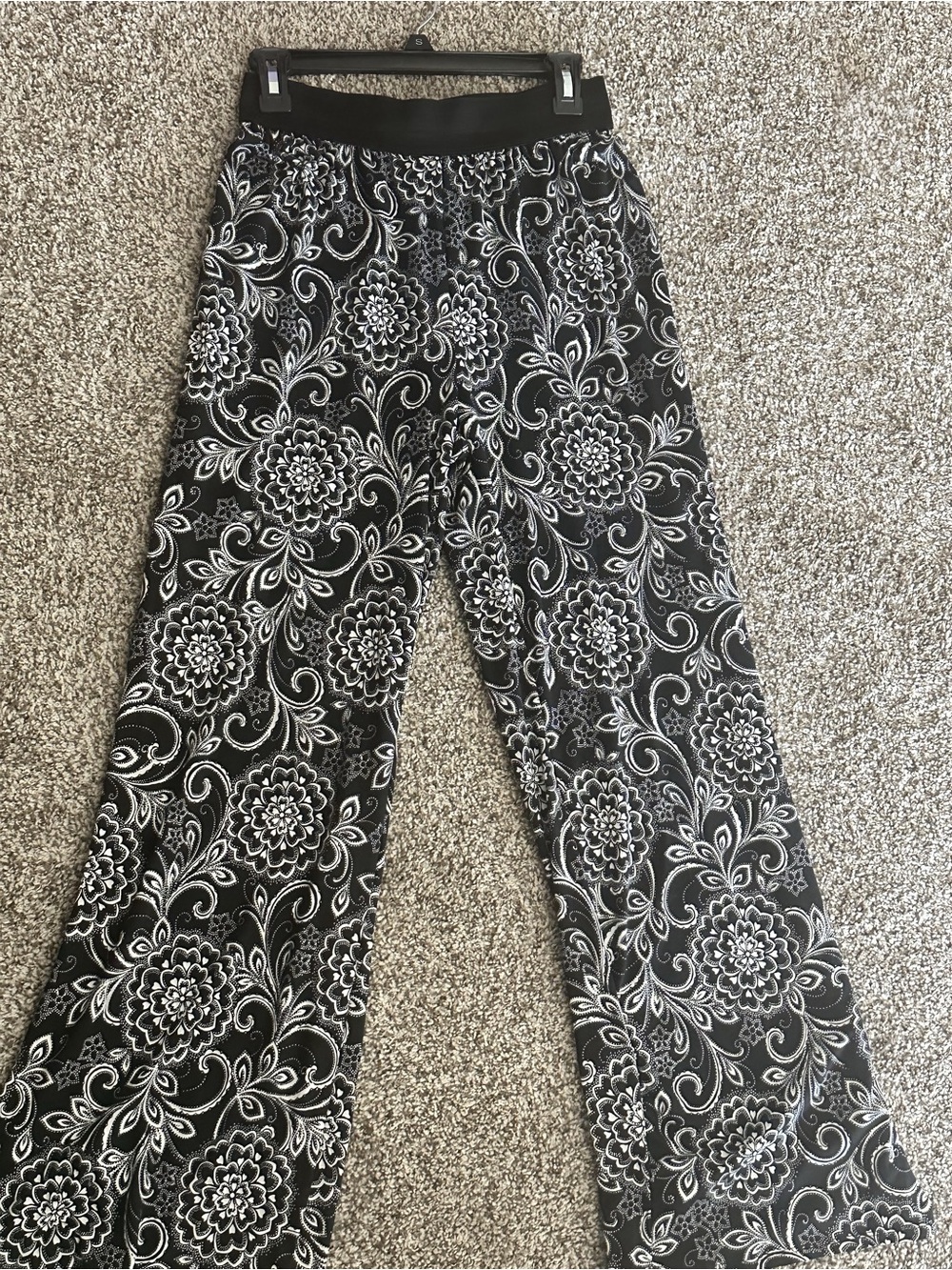 Wide Leg Floral Print Pants - Black/White
